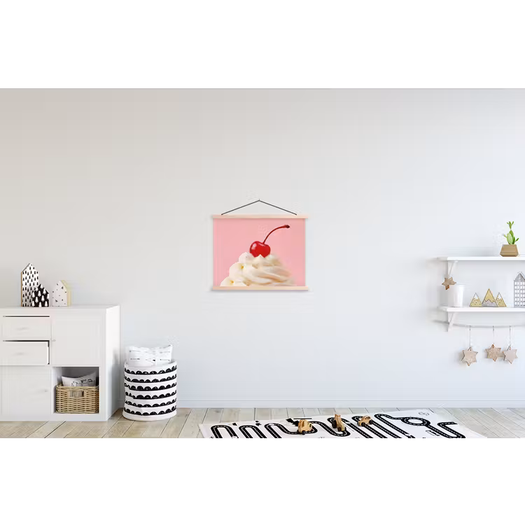 Kers - Slagroom - Roze textielposter latten blank klein -kinderkamer
