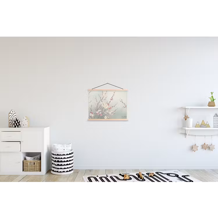 Kersen - Bloesem - Groen textielposter latten blank klein -kinderkamer