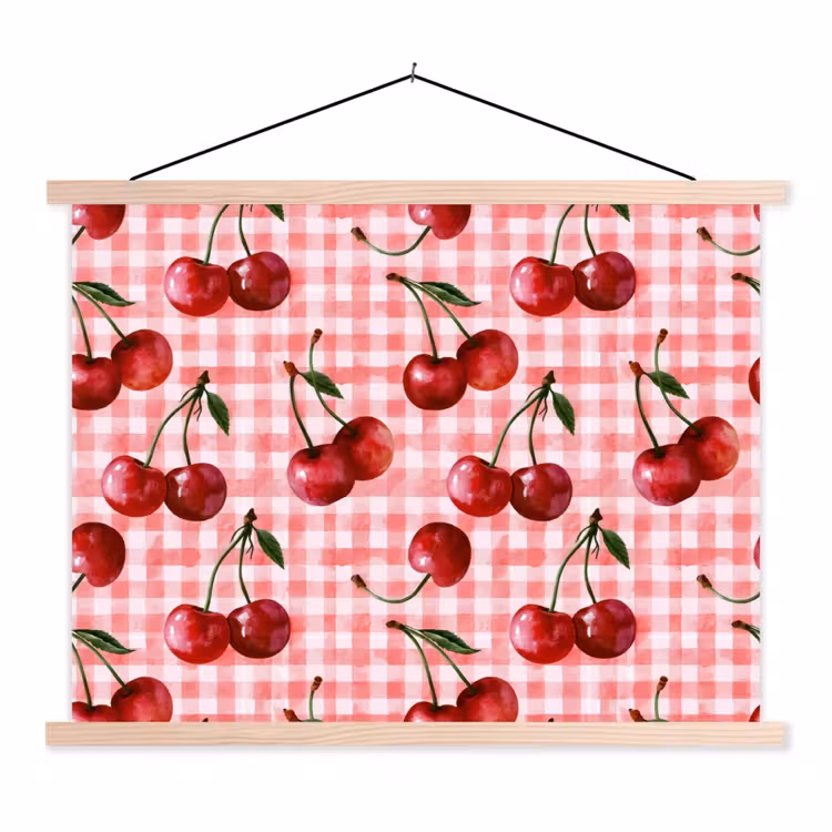 Kersen - Blokken - Rood textielposter latten blank klein 122 -3d