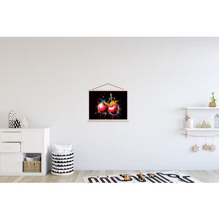 Kersen - Fruit - Graffiti - Verf - Abstract - Modern - Kleurrijk textielposter latten blank klein -kinderkamer