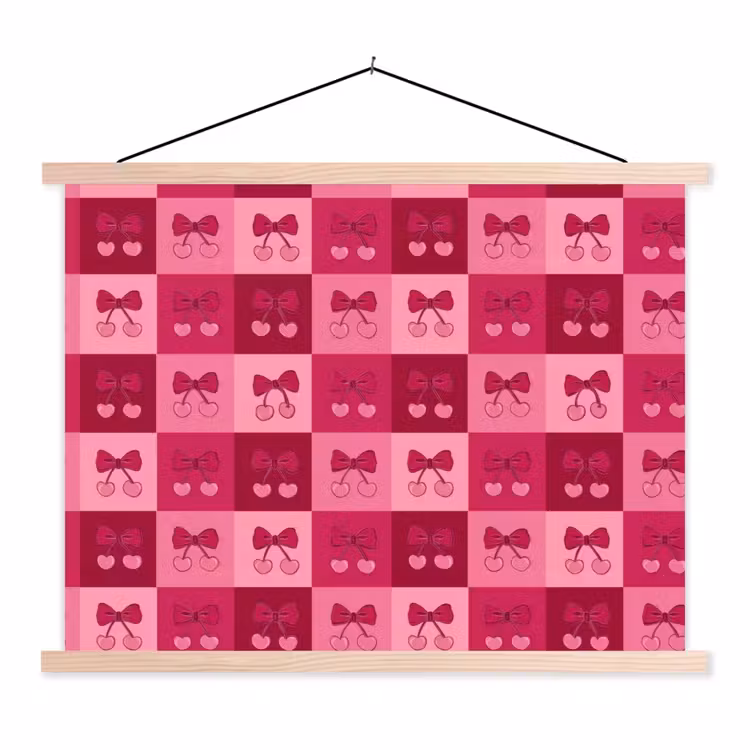 Kersen - Strikjes - Speels - Roze - Bordeaux textielposter latten blank klein 122 -3d