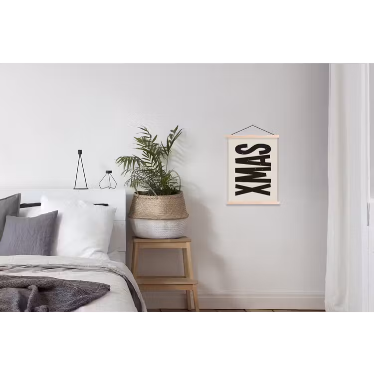 Kerst - Christmas - Japandi - Beige textielposter latten blank klein -woonkamer