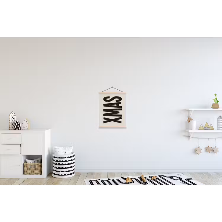 Kerst - Christmas - Japandi - Beige textielposter latten blank klein -kinderkamer