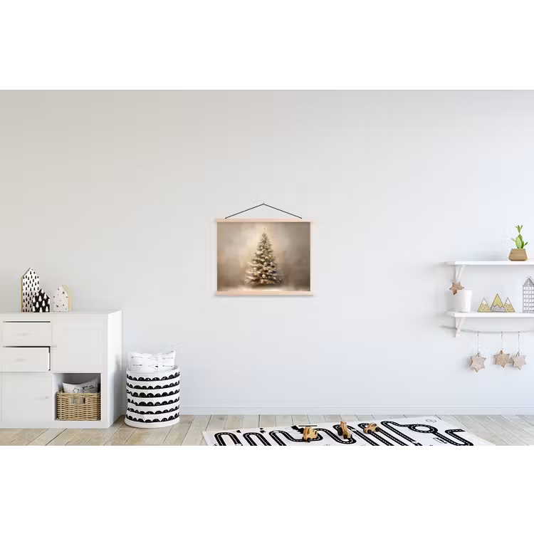 Kerst - kerstboom - Sneeuw - Art textielposter latten blank klein -kinderkamer