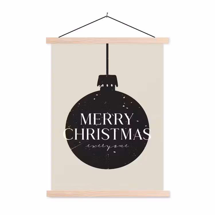 Kerstballen - Japandi - Christmas - Zwarte kerstballen textielposter latten blank klein -3d