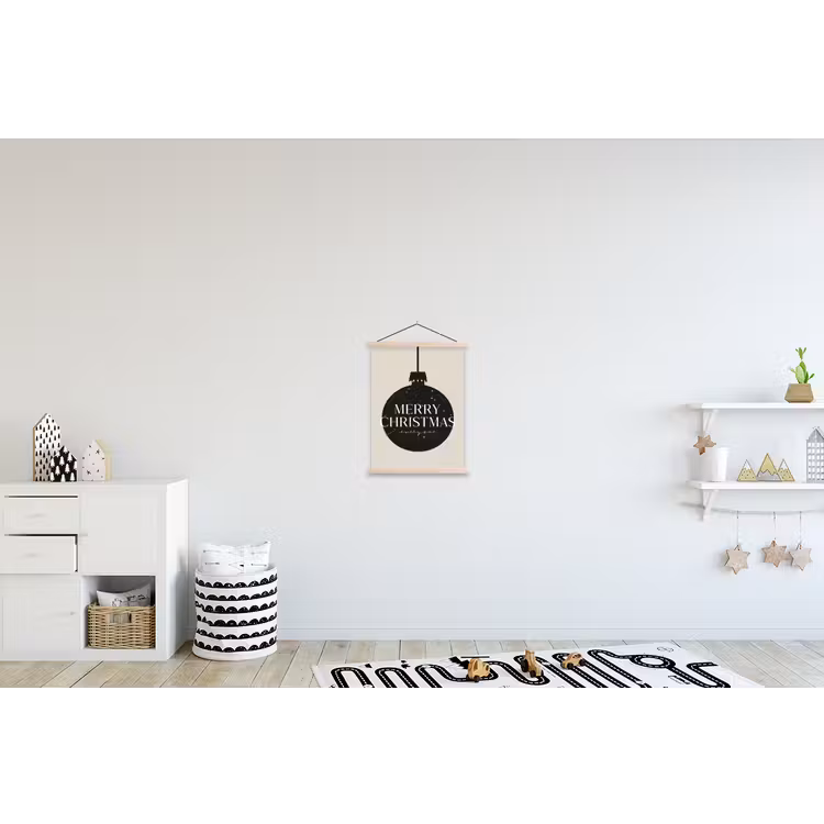 Kerstballen - Japandi - Christmas - Zwarte kerstballen textielposter latten blank klein -kinderkamer