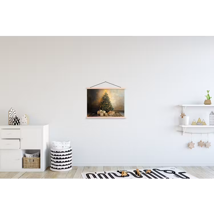 Kerstboom - Cadeaus - Goud textielposter latten blank klein -kinderkamer