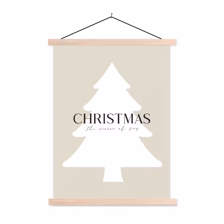 Kerstboom - Japandi - Christmas - Beige textielposter latten blank klein -3d