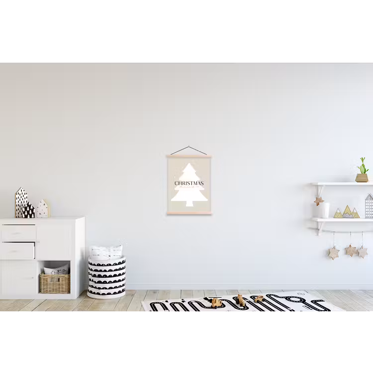 Kerstboom - Japandi - Christmas - Beige textielposter latten blank klein -kinderkamer
