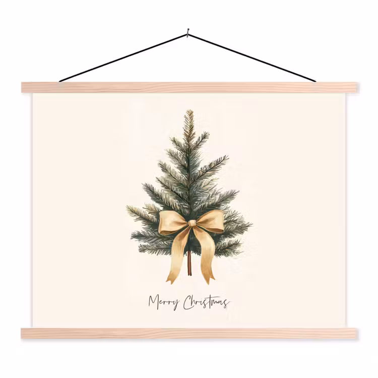 Kerstboom - Kerst - Merry Christmas - Beige textielposter latten blank klein -3d