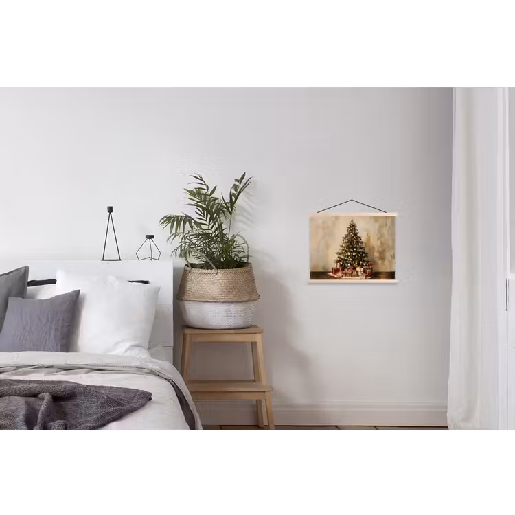Kerstboom - Versierd - Kleurrijk textielposter latten blank klein -woonkamer