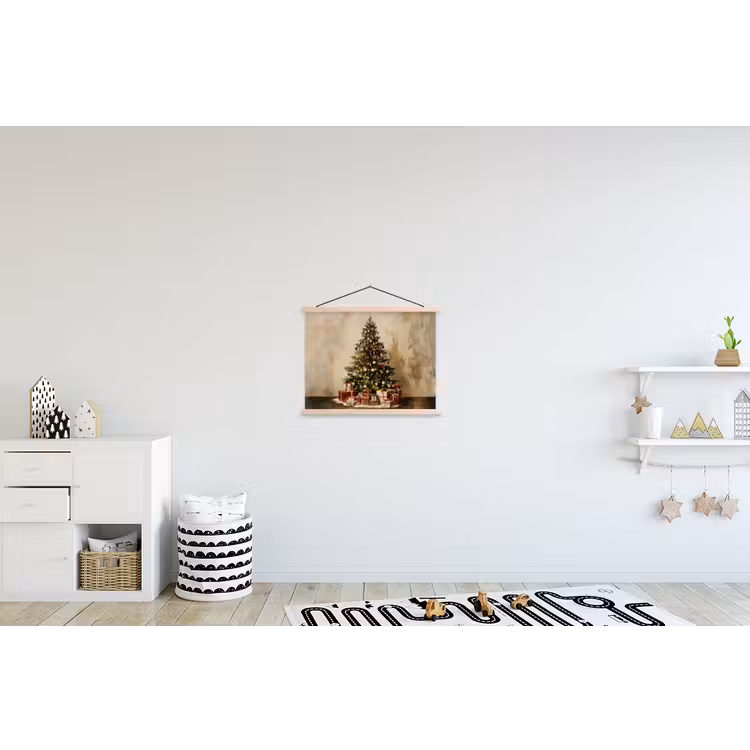 Kerstboom - Versierd - Kleurrijk textielposter latten blank klein -kinderkamer