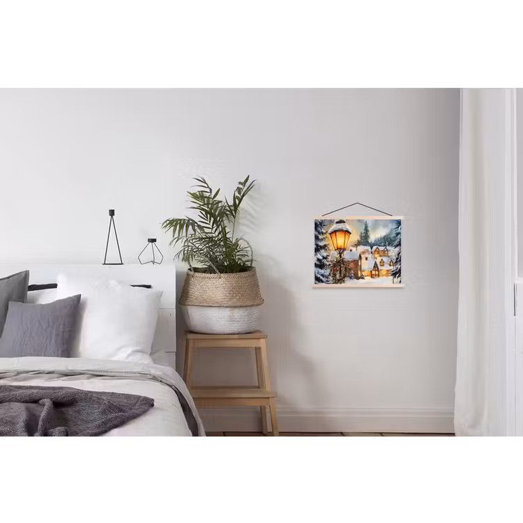 Kerstdorp - Huizen - Sneeuw - Kerst textielposter latten blank klein -woonkamer