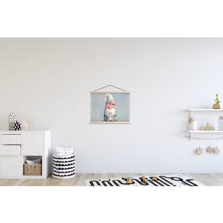 Kerstgnome - Cadeau - Groen textielposter latten blank klein -kinderkamer