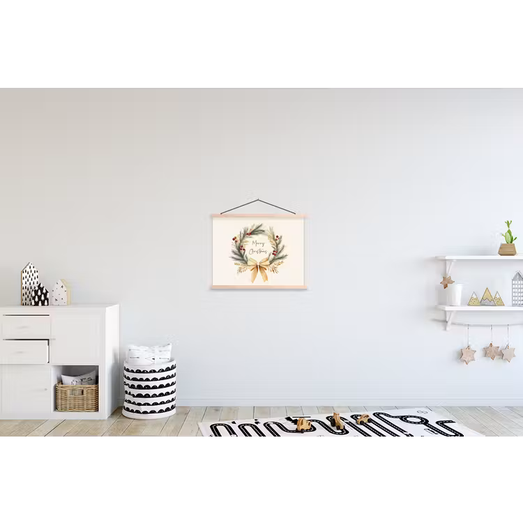 Kerstkrans - Kerst - Goud - Beige textielposter latten blank klein -kinderkamer