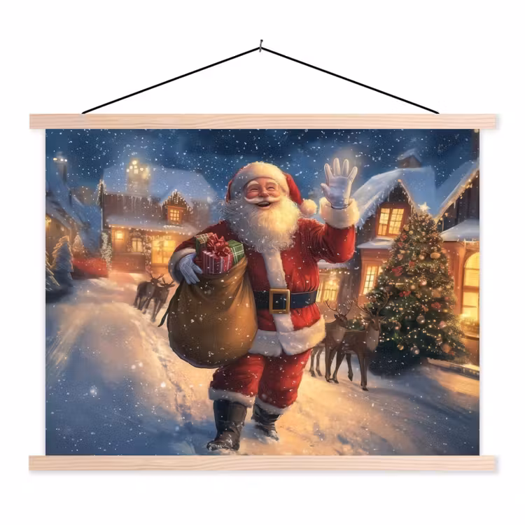 Kerstman - Dorp - Hert - Donker textielposter latten blank klein -3d