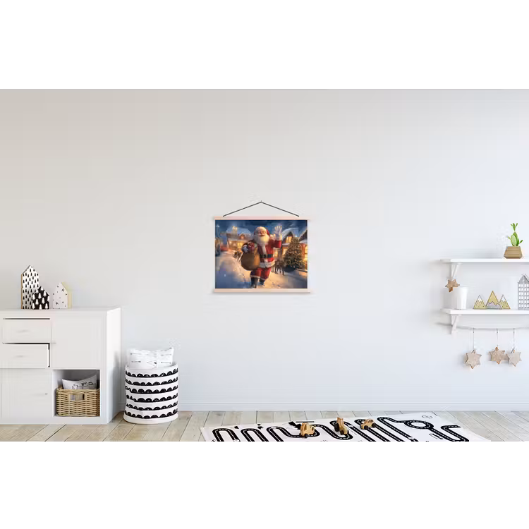 Kerstman - Dorp - Hert - Donker textielposter latten blank klein -kinderkamer