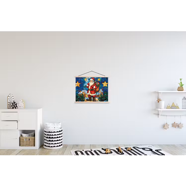 Kerstman - Glas - Kleurrijk textielposter latten blank klein -kinderkamer