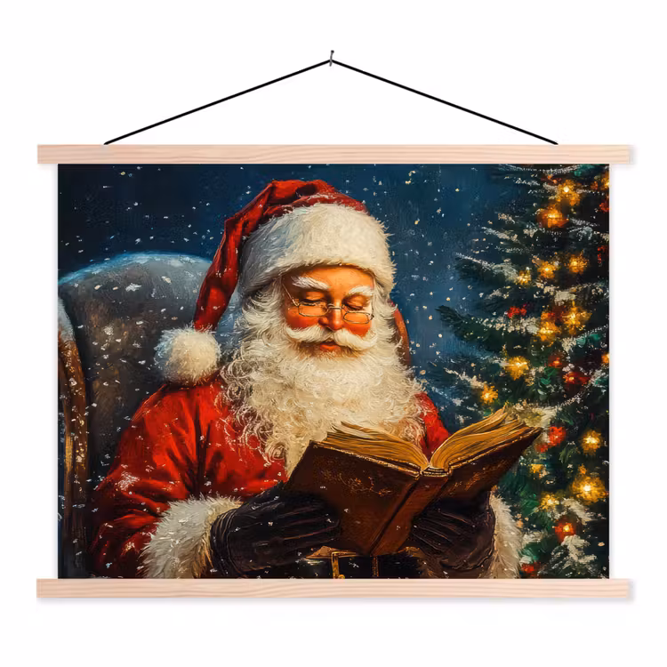 Kerstman - Kerst - Winter - Kerstboom textielposter latten blank klein -3d