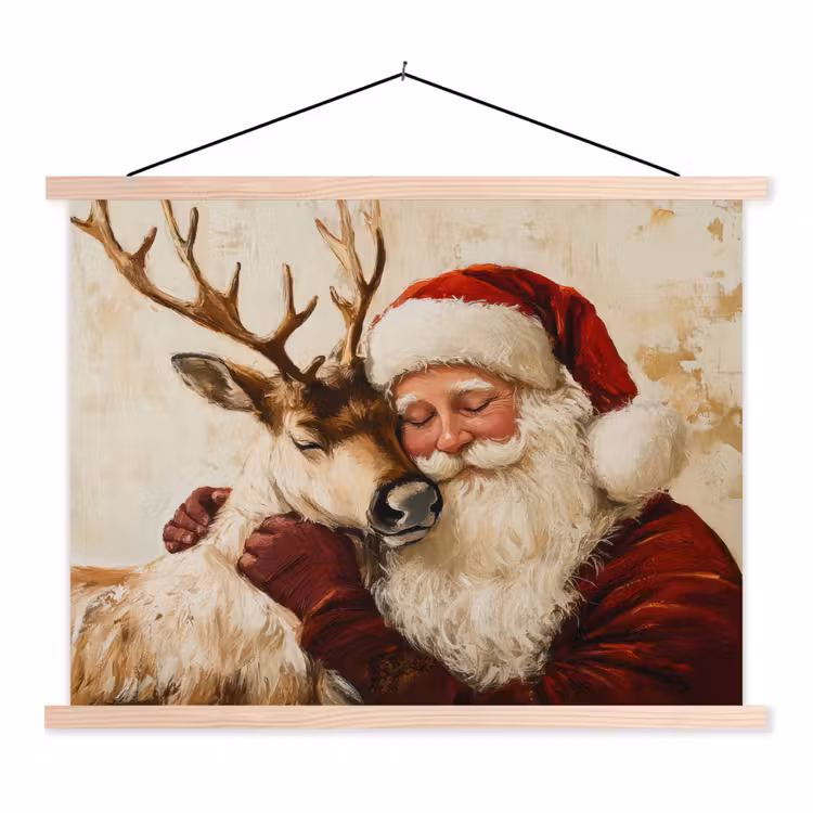 Kerstman - Rendier - Kerst - Christmas textielposter latten blank klein -3d