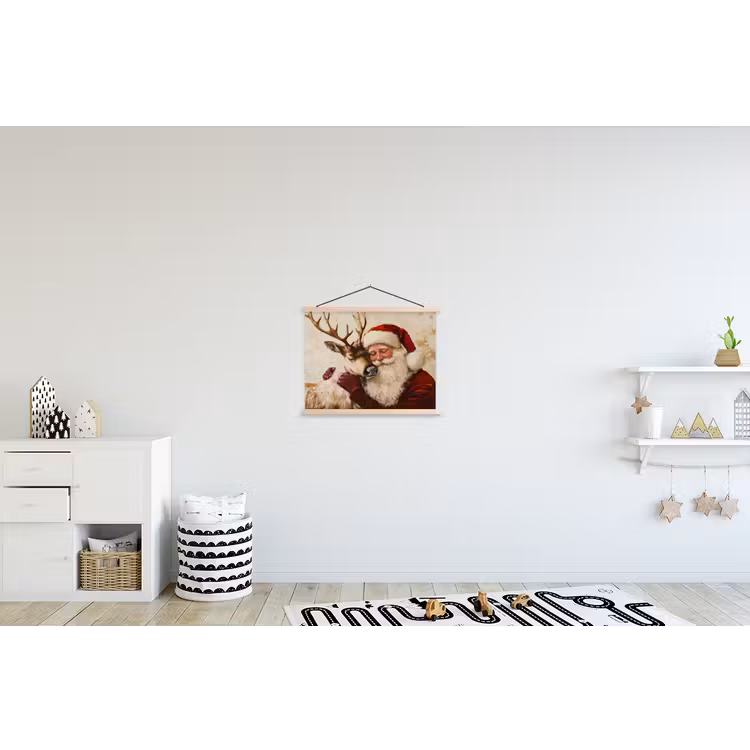 Kerstman - Rendier - Kerst - Christmas textielposter latten blank klein -kinderkamer