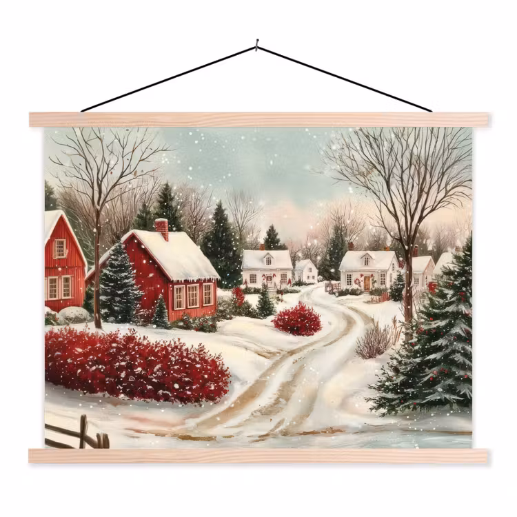 Kerstsfeer - Landelijk - Rood textielposter latten blank klein -3d
