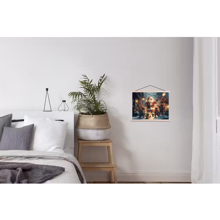 Kerstvreugde - Sneeuw - Kleurrijk textielposter latten blank klein -woonkamer