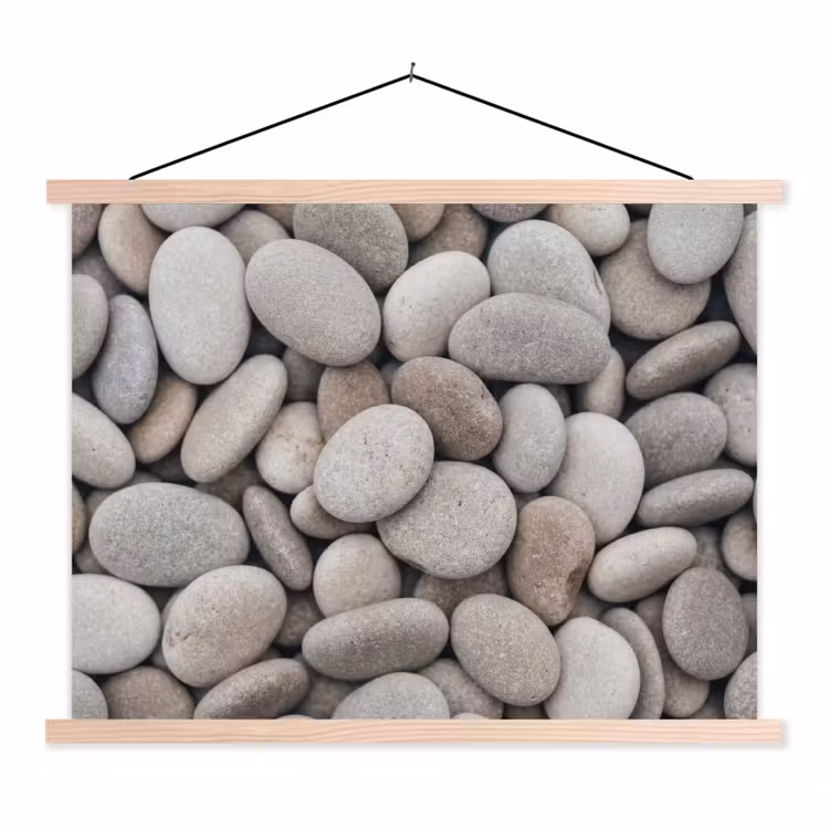 Kiezels - Stenen - Grijs textielposter latten blank klein -3d