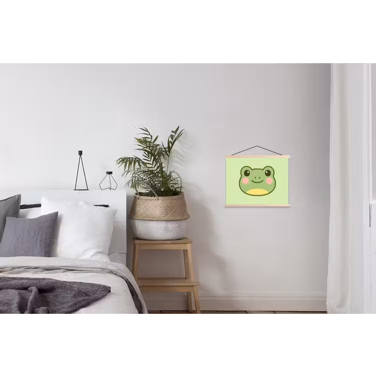Kikker - Groen - Vriendelijkheid textielposter latten blank klein -woonkamer
