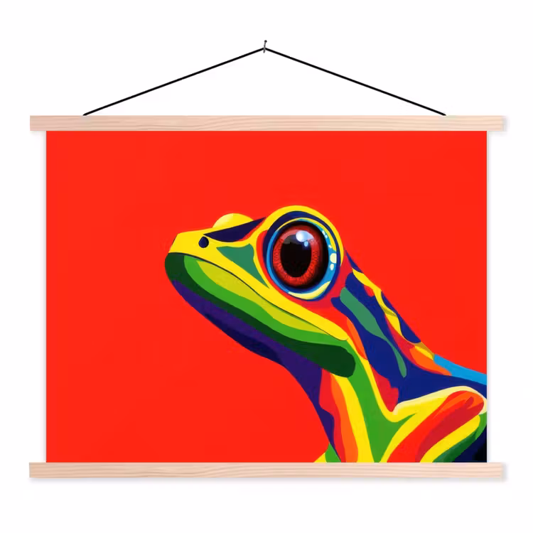 Kikker - Kleurrijk - Strepen - Ogen textielposter latten blank klein -3d
