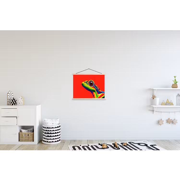 Kikker - Kleurrijk - Strepen - Ogen textielposter latten blank klein -kinderkamer