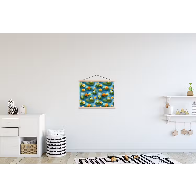 Kikker - Lelies - Groen textielposter latten blank klein 122 -kinderkamer