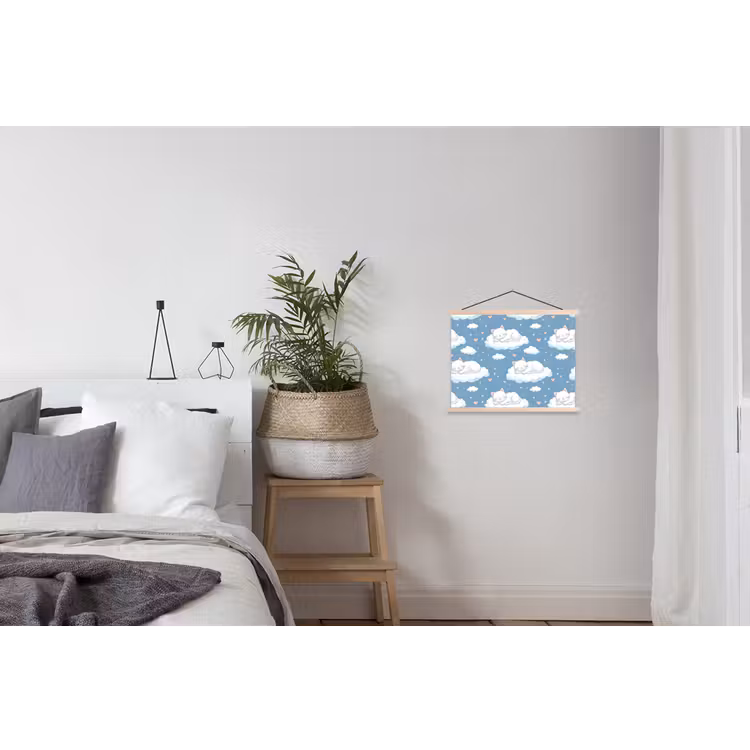 Kitten - Wolken - Blauw textielposter latten blank klein 122 -woonkamer