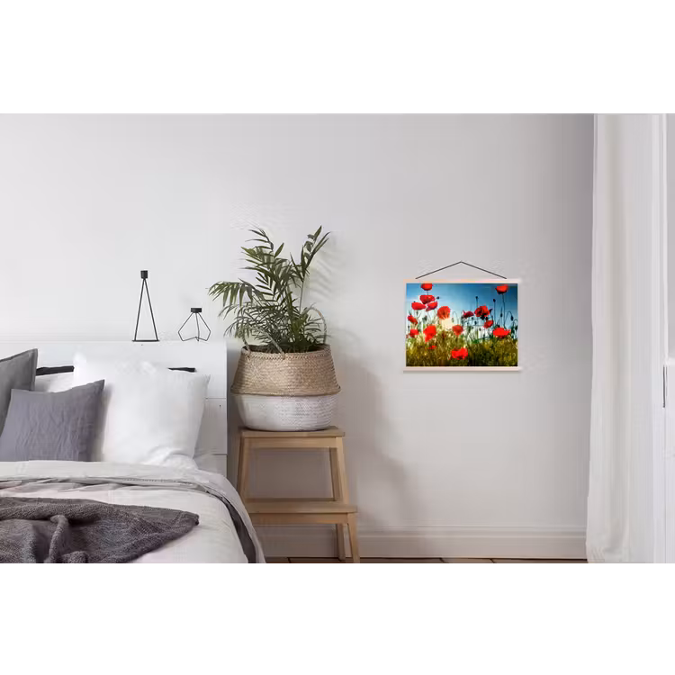 Klaprozen - Toscane - Zon - Rood - Blauw textielposter latten blank klein -woonkamer