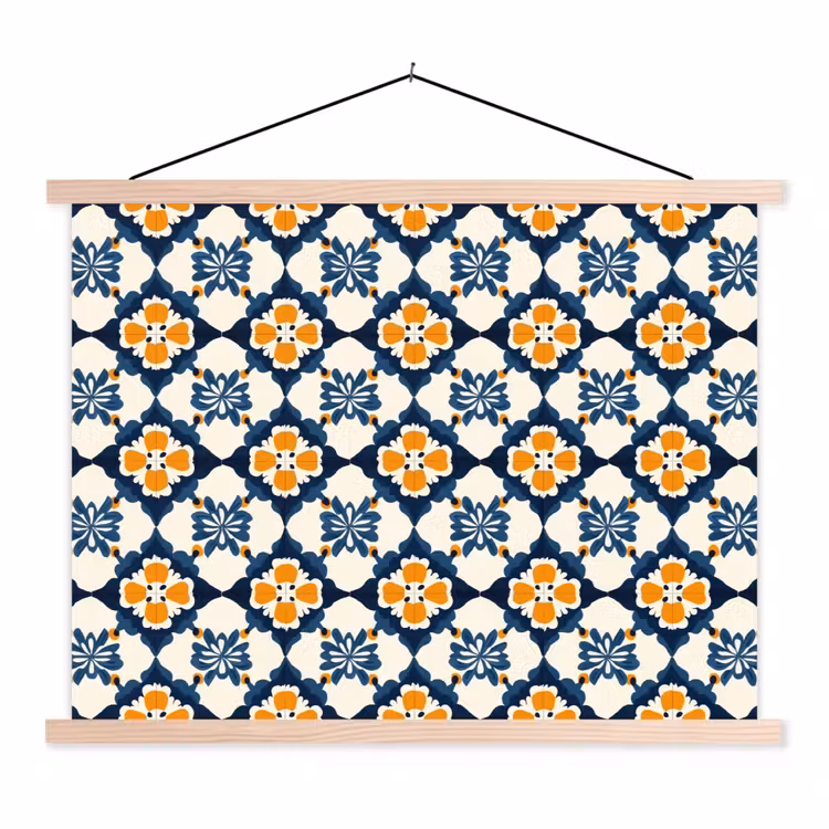Klassiek - Geometrisch - Blauw textielposter latten blank klein 122 -3d