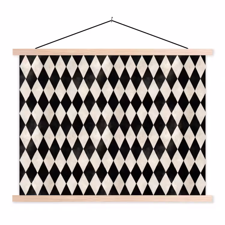 Klassiek - Patroon - Zwart textielposter latten blank klein 122 -3d