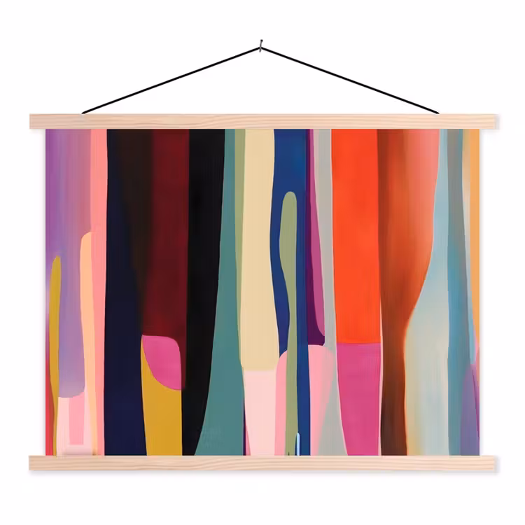 Kleurbanen - Verticaal - Kleurrijk textielposter latten blank klein -3d