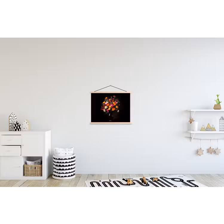 Kleurrijk - Boeket - Vaas - Donkerbruin textielposter latten blank klein -kinderkamer