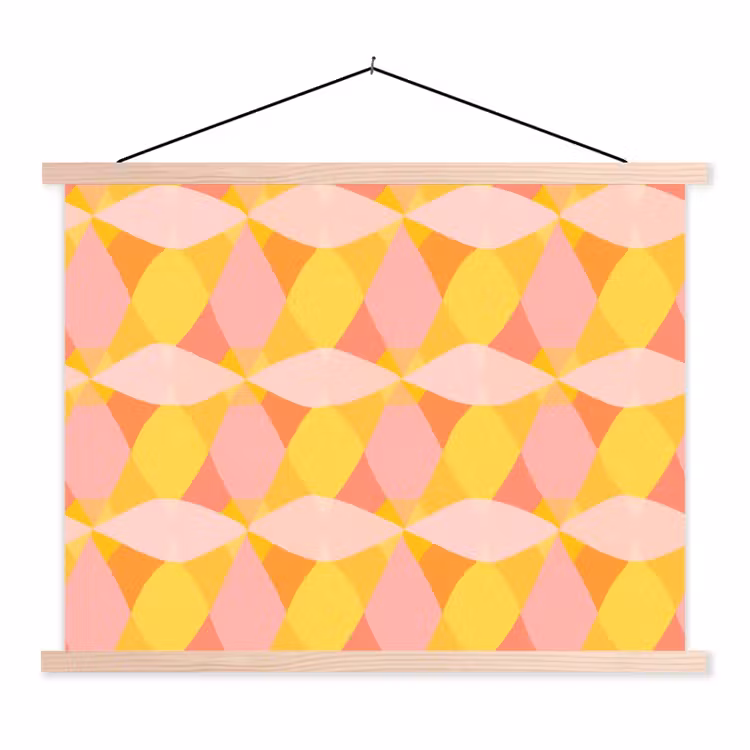 Kleurrijk - Ruitpatroon - Bladvormen textielposter latten blank klein 122 -3d