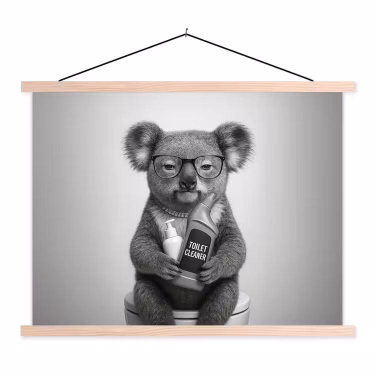 Koala - Bril - Toilet textielposter latten blank klein -3d