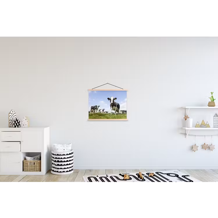 Koeien - Gras - Dieren - Zon - Boerderij textielposter latten blank klein -kinderkamer