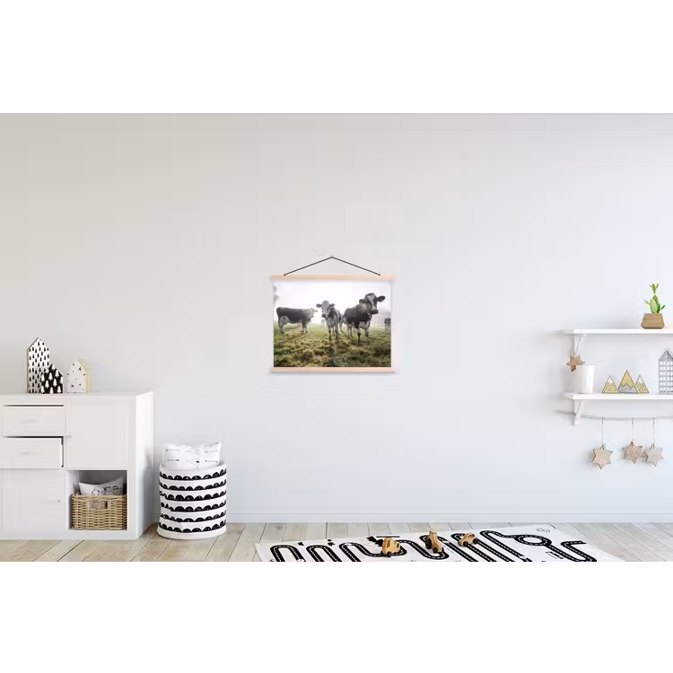Koeien - Licht - Gras - Dieren textielposter latten blank klein -kinderkamer
