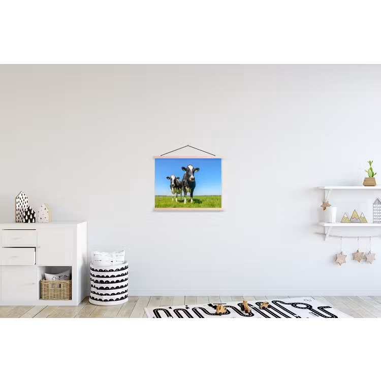 Koeien - Weiland - Gras - Dieren - Boerderij textielposter latten blank klein -kinderkamer