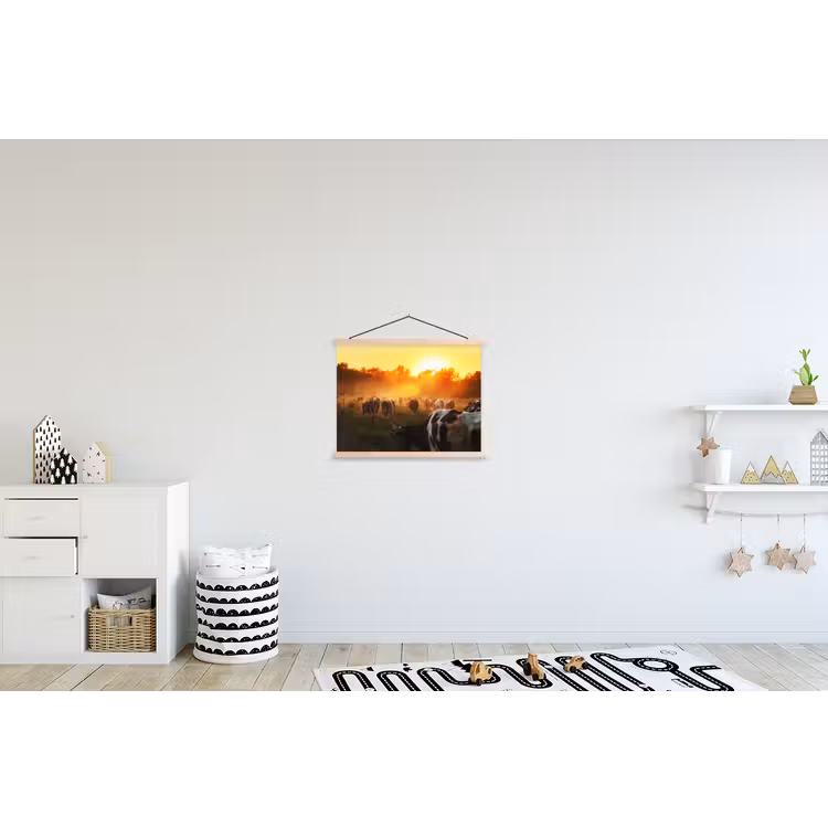 Koeien - Zonsondergang - Weiland - Dieren textielposter latten blank klein -kinderkamer