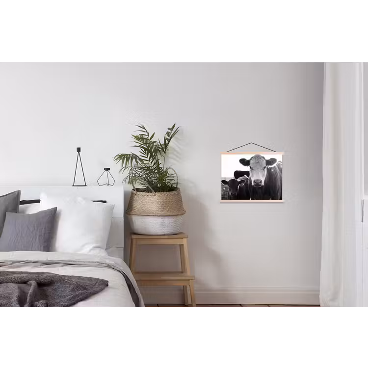 Koeien - Zwart - Wit textielposter latten blank klein -woonkamer