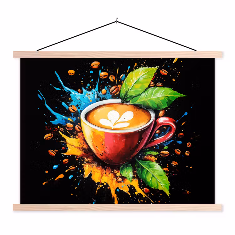 Koffie - Graffiti - Drinken - Abstract textielposter latten blank klein -3d