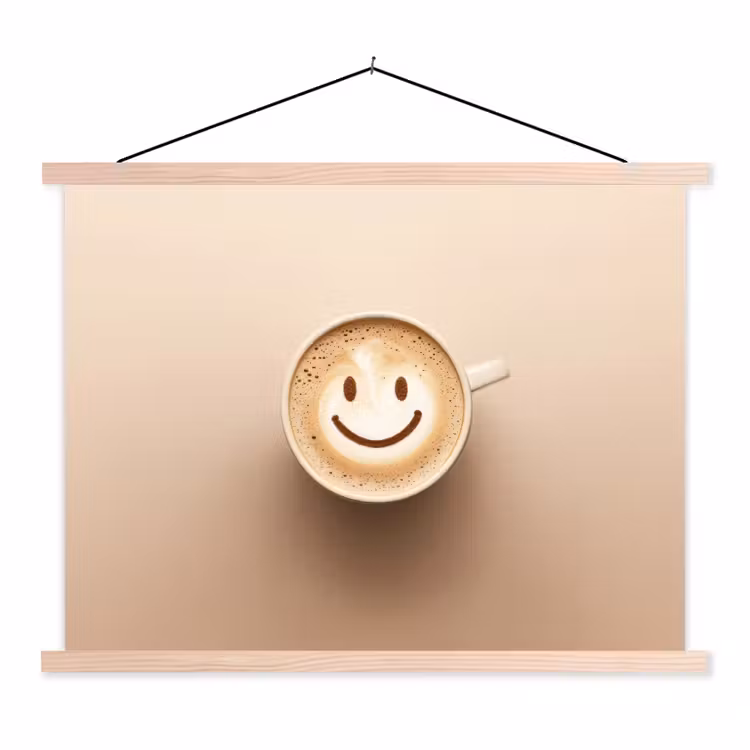 Koffie - Melkschuim - Lach - Beige textielposter latten blank klein -3d