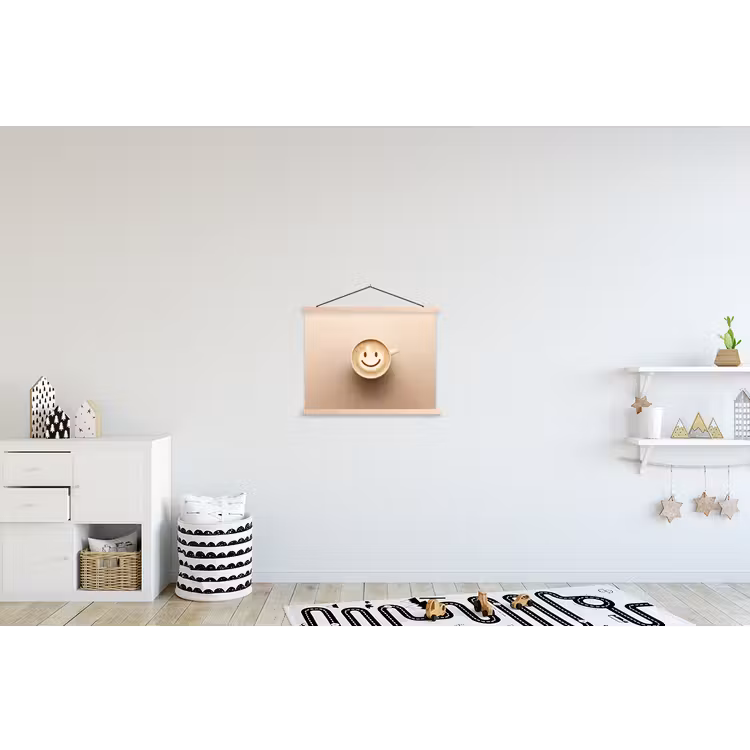 Koffie - Melkschuim - Lach - Beige textielposter latten blank klein -kinderkamer