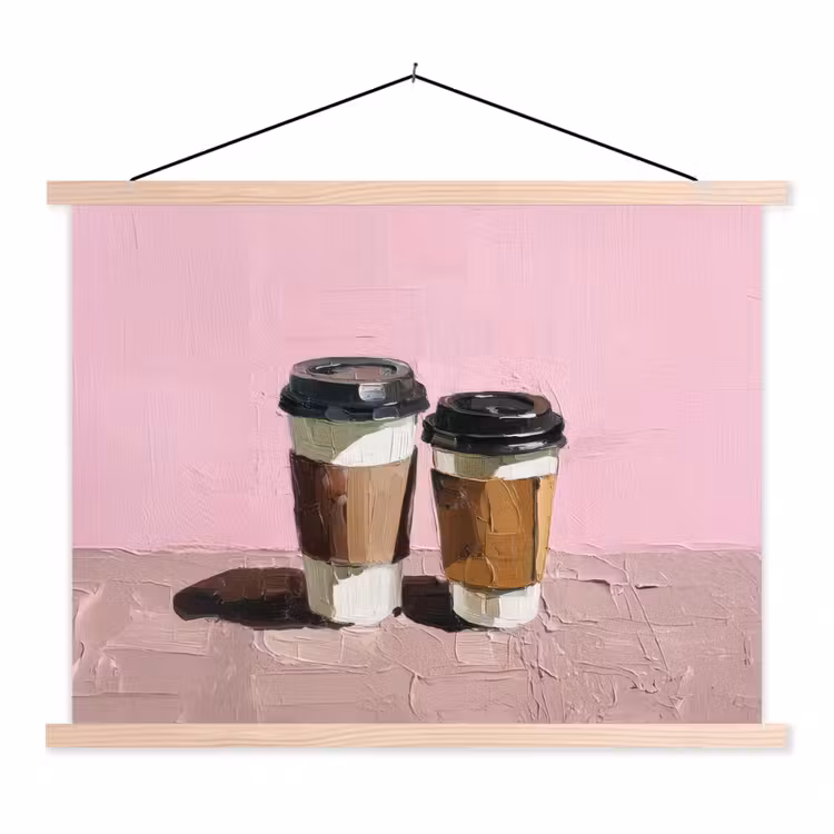 Koffiebekers - Deksel - Verf - Textuur textielposter latten blank klein -3d
