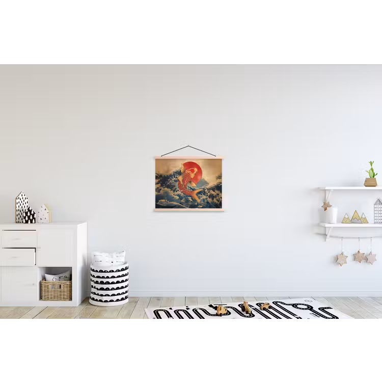 Koi - Zee - Golven - Zon textielposter latten blank klein -kinderkamer